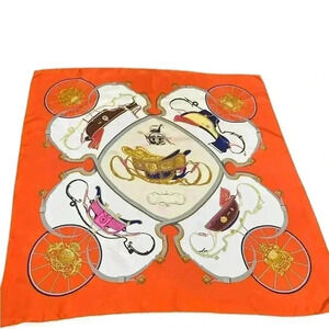 Pantonight 100% Silk Orange, royal carriage print 34”x34”